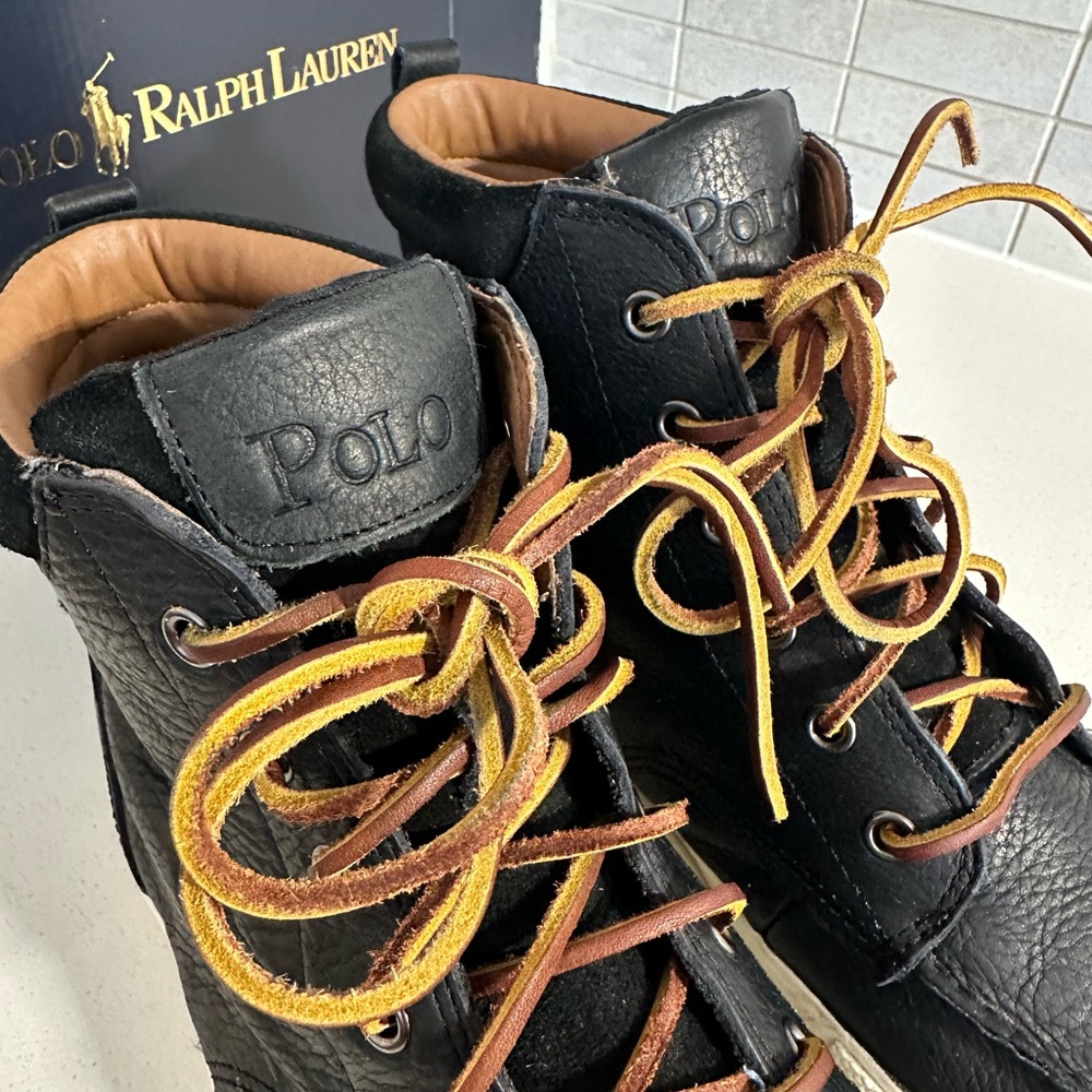 #2743 Polo Ralph Lauren Tedd Black Leather Hi Fashion Sneakers Men's Sz 12D - Picture 3 of 9